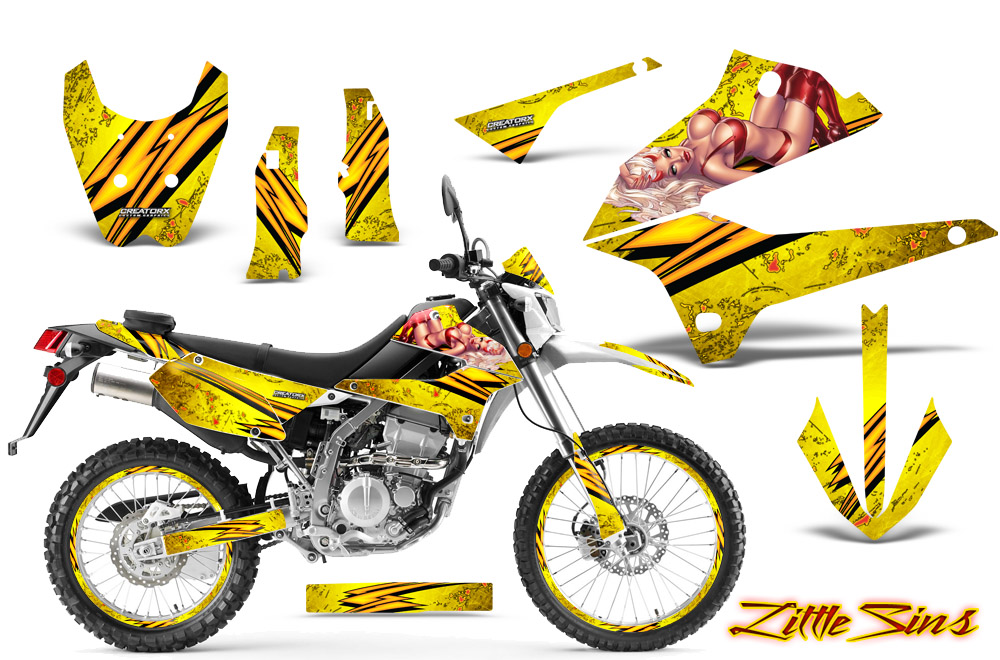 Kawasaki KLX DTRACK Graphics Kit Little Sins Yellow NP Rims